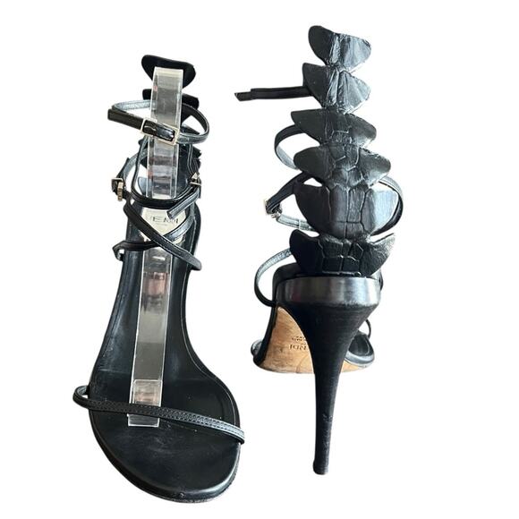 Fendi Women’s Ava Black Leather Crocodile Strappy Sandals Stiletto Heels Size 39 - Picture 7 of 15
